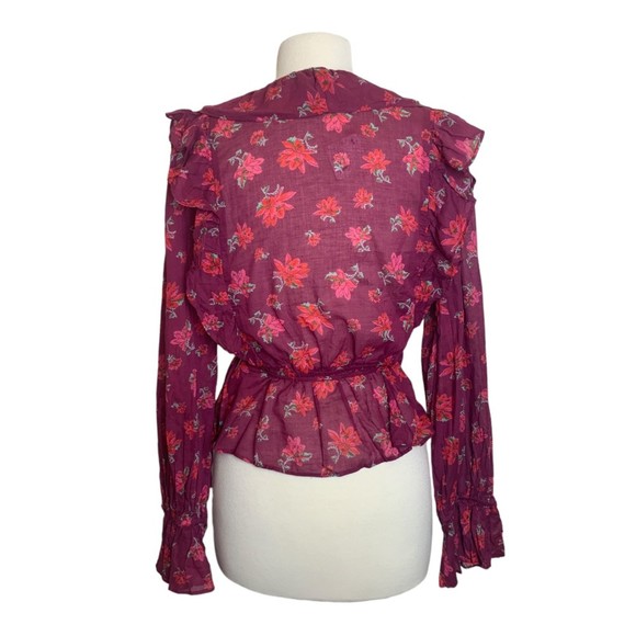 NWT Free People Women Amanda Ruffle Top Sultry Combo Large Long Sleeves - Picture 4 of 13